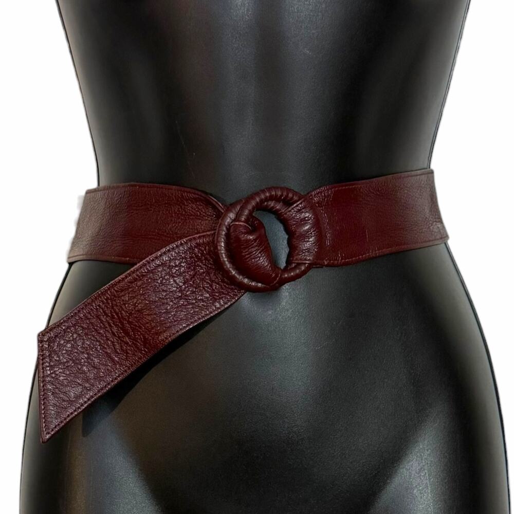 Vtg 80s Calderon Leather Wrap Belt Burgundy Wine Red Corset Wide Geometric M